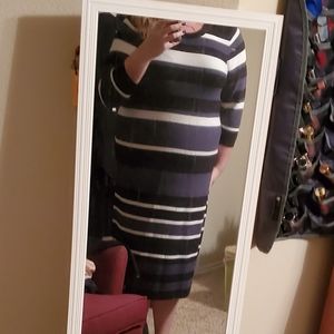 Green, Black & White Striped Sweater Dress 2X